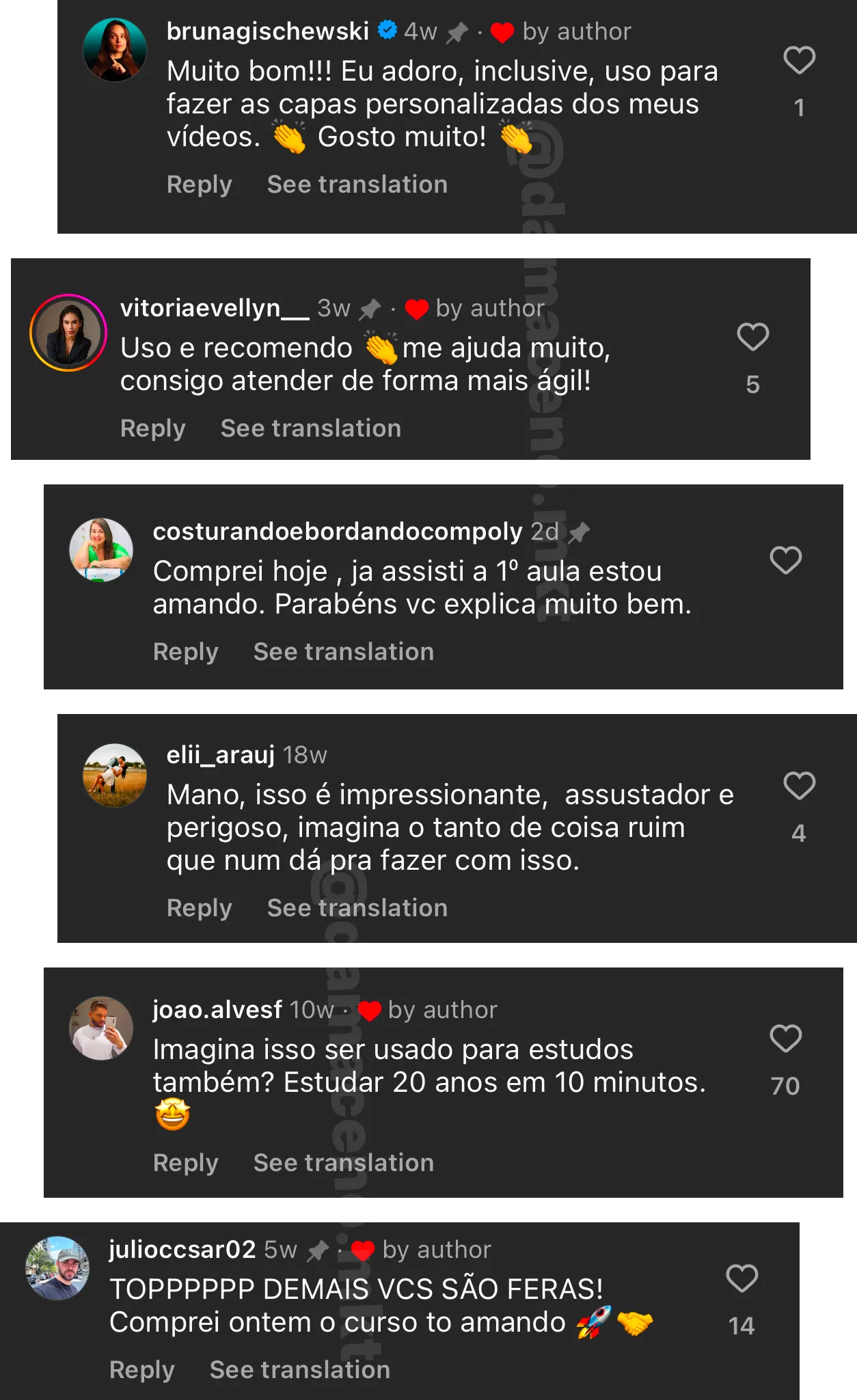 Comentários de clientes sobre os materiais de inteligência artificial